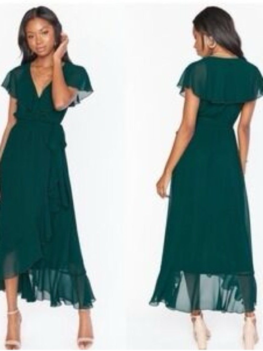 Show Me Your MuMu Emerald/Forrest Green Ruffle Wrap Maxi Dress - Picture 2 of 9